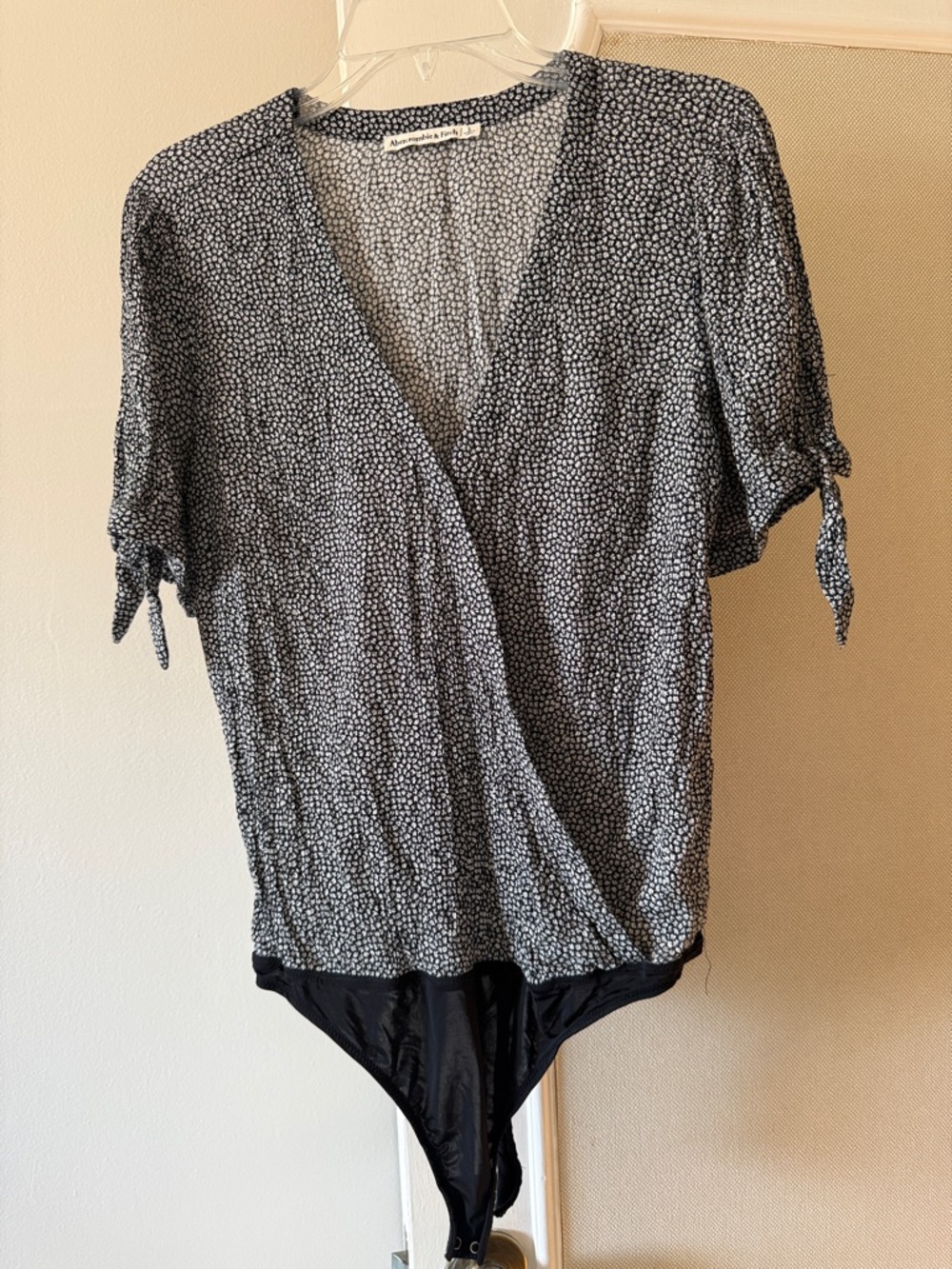 Abercrombie & Fitch Black & White Printed Wrap Bodysuit
